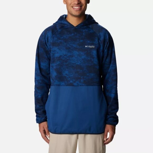 NWT Mens Small Blue & Black Columbia PFG™ Super Terminal Fleece Pullover Hoodie - Picture 1 of 11
